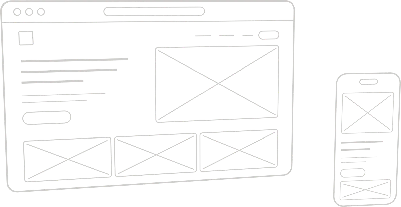 Wireframes of a website on a computer and a phone